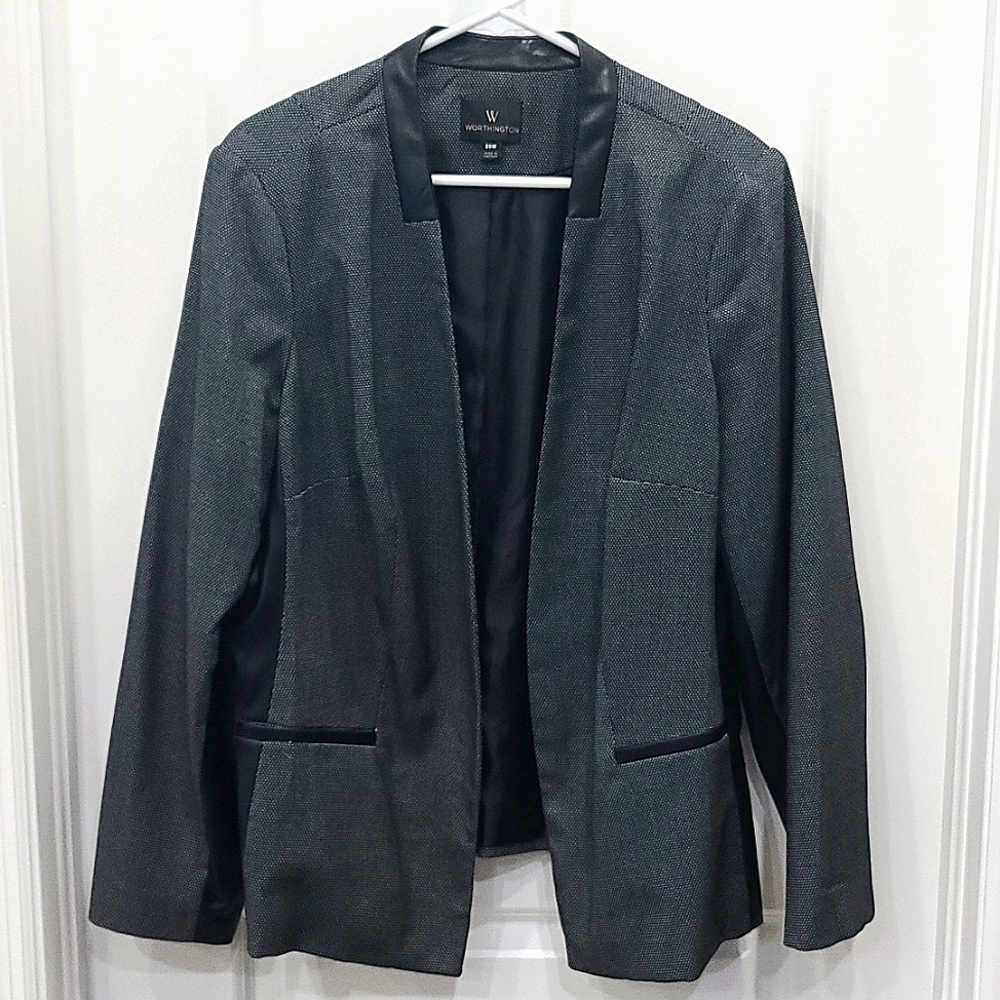 Worthington Black Women's Blazer with Fake-Leather Accents